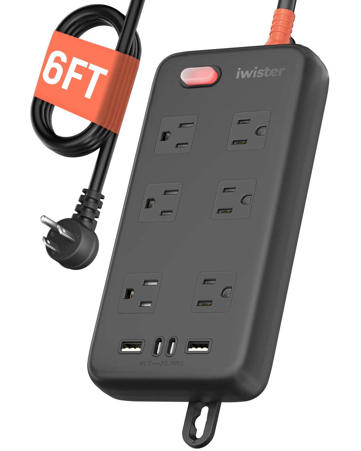 iwister front view showing all outlets and USB ports, organized charging