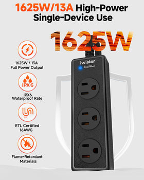 Iwister 16AWG outdoor cord close-up showing rugged insulation.
