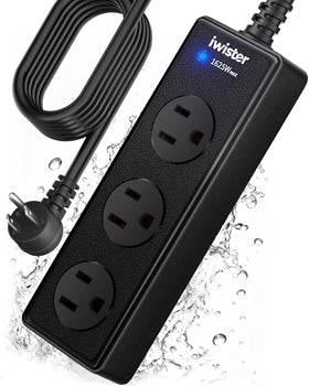 Iwister outdoor power strip with three outlets for lights and small outdoor devices.