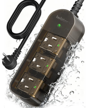 Iwister outdoor power strip with three outlets for patio devices.