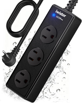 Iwister outdoor power strip with three outlets mounted on wall for easy access.
