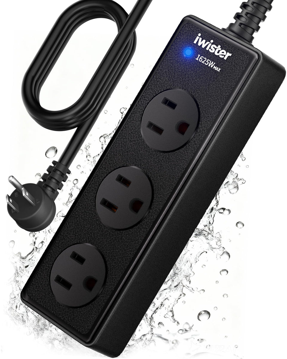 Iwister outdoor power strip with three outlets mounted on wall for easy access.