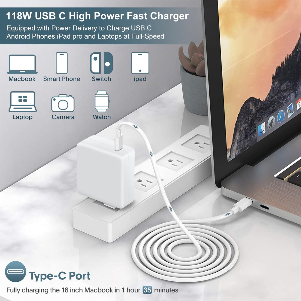 ixcv 6.6 ft USB-C cable included enables flexible setup at your desk