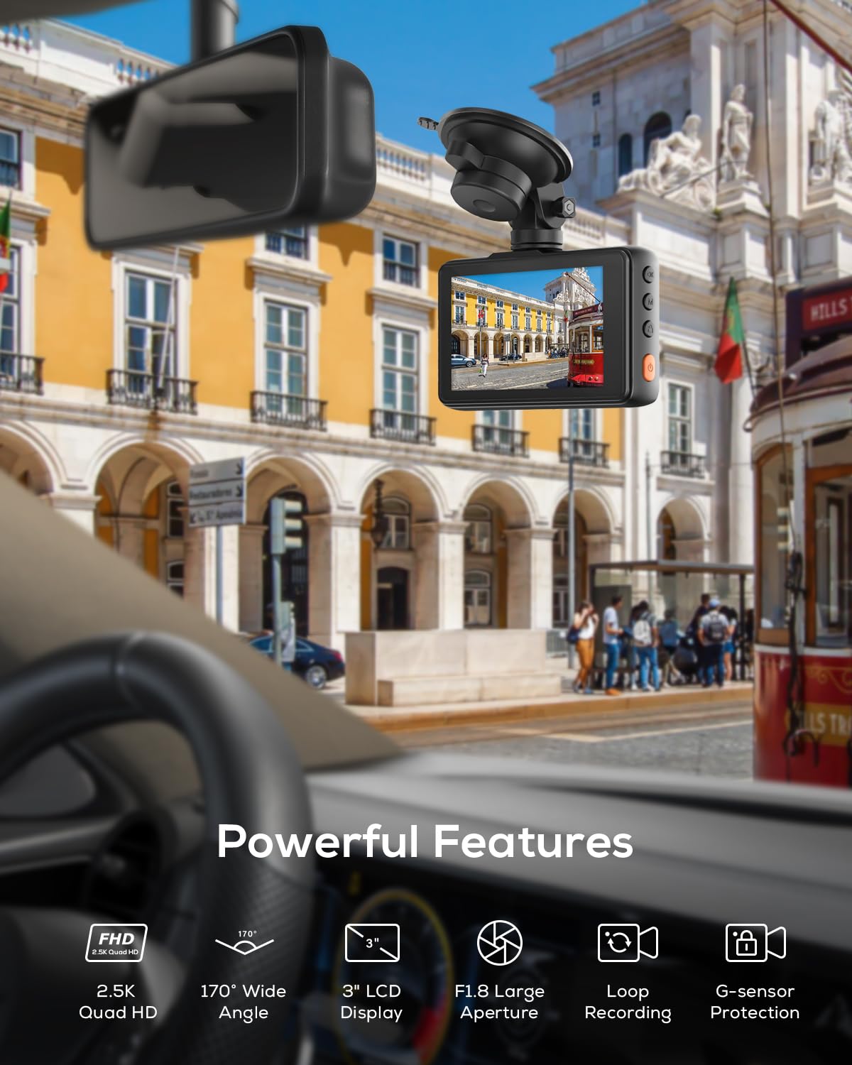 iZEEKER 3-inch IPS display playing recorded video, simplifies review in car