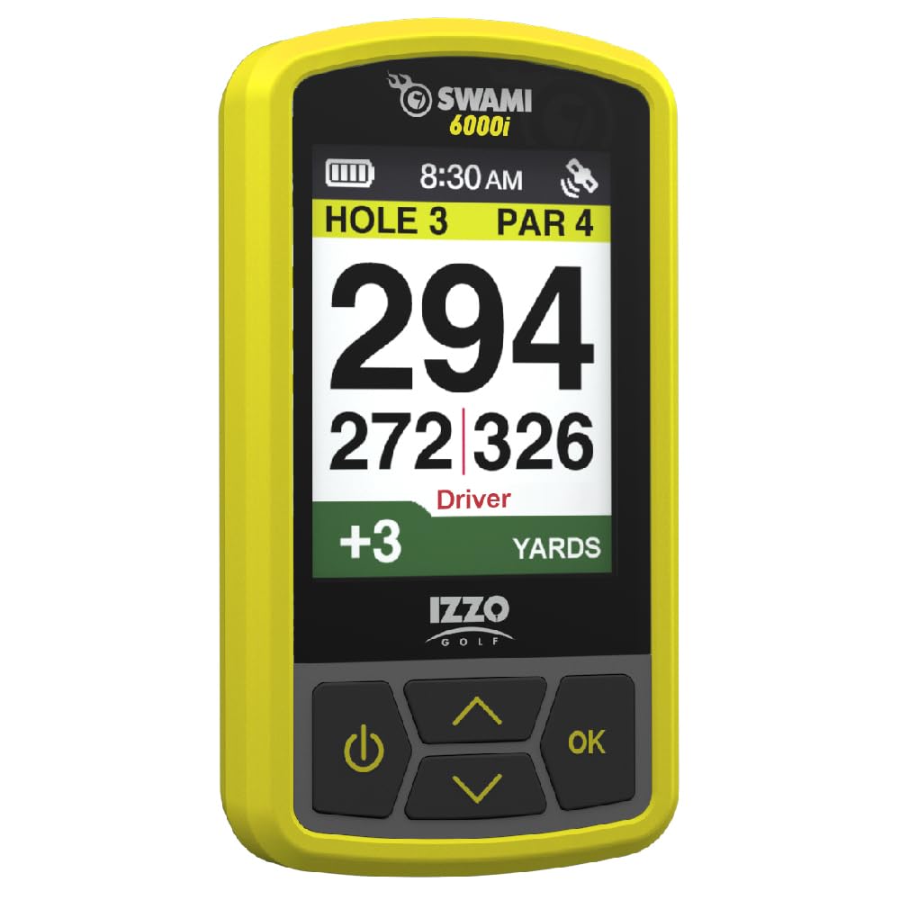 Izzo Swami 6000 handheld GPS display shows green distances for precise decisions