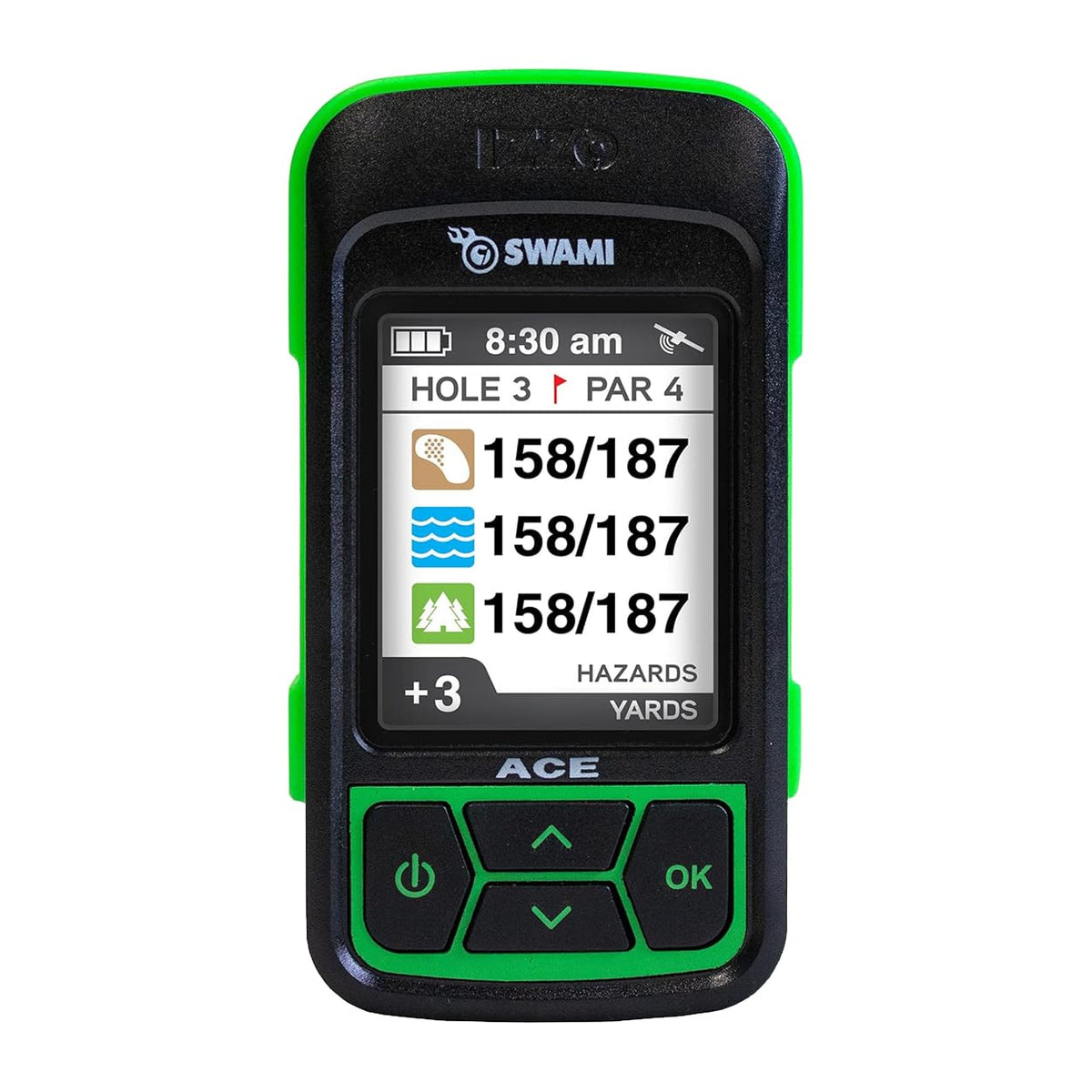 Izzo Swami Ace lime green back view showing durable housing and accessible controls.
