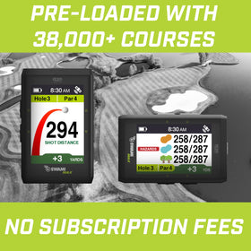 Izzo Swami Max GPS showing preloaded maps for global course guidance