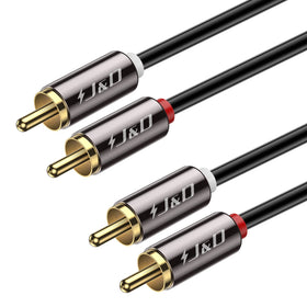 J&D 2RCA cable with gold-plated connectors for corrosion resistance and clear audio.