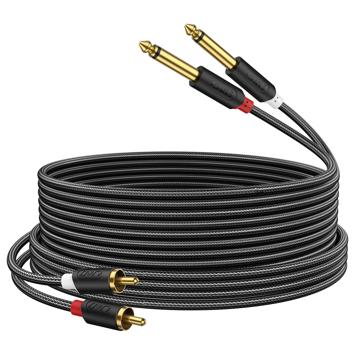 J&D gold-plated dual 1/4 to RCA connectors for clean signal transfer