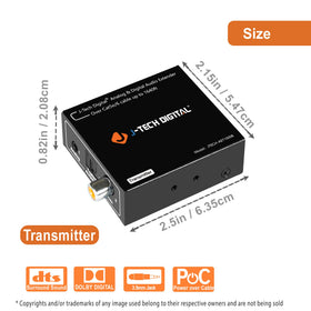 J-Tech Digital AET1000B transmitter back ports showing PoC power and network pass-through.
