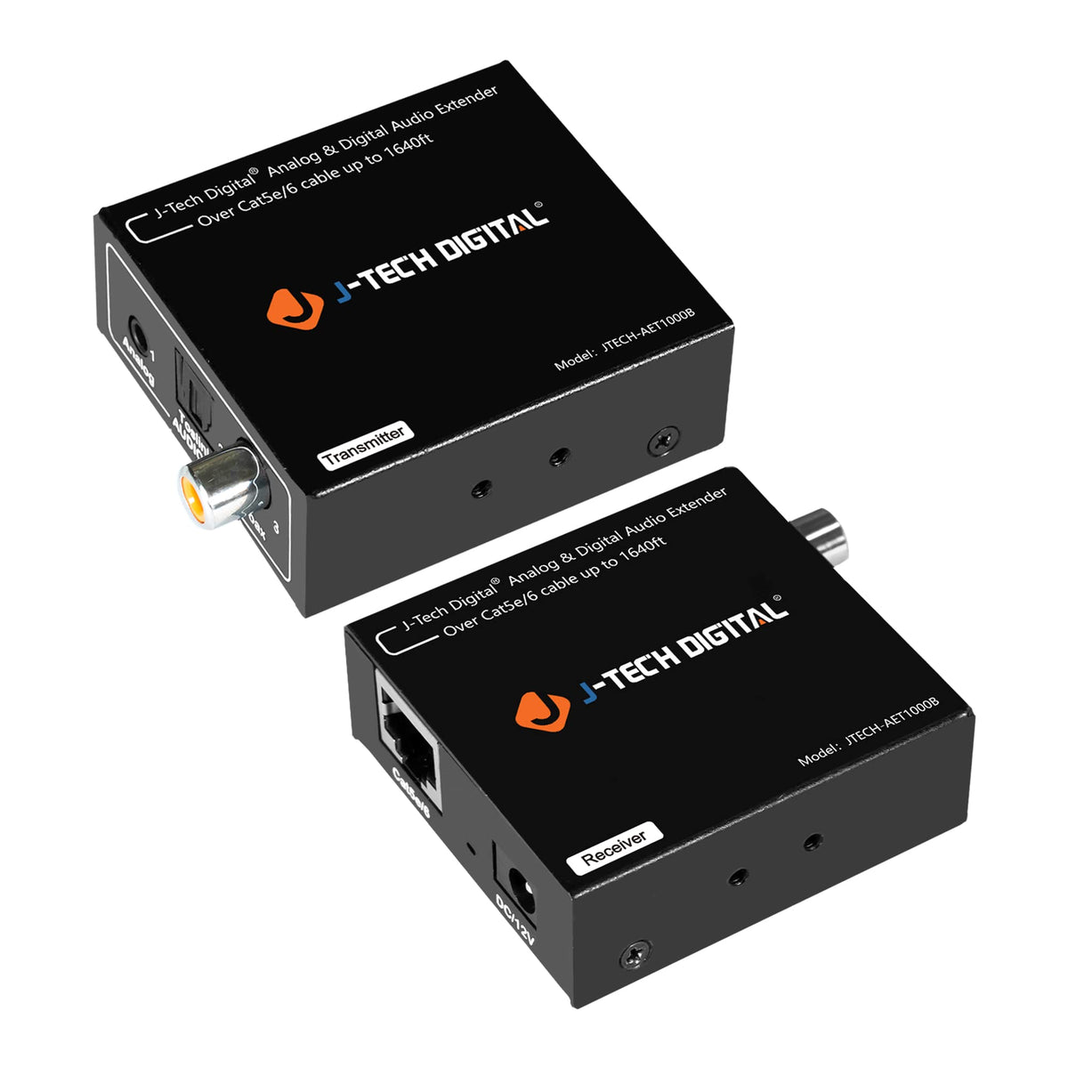 J-Tech Digital AET1000B transmitter front view for seamless audio extension.