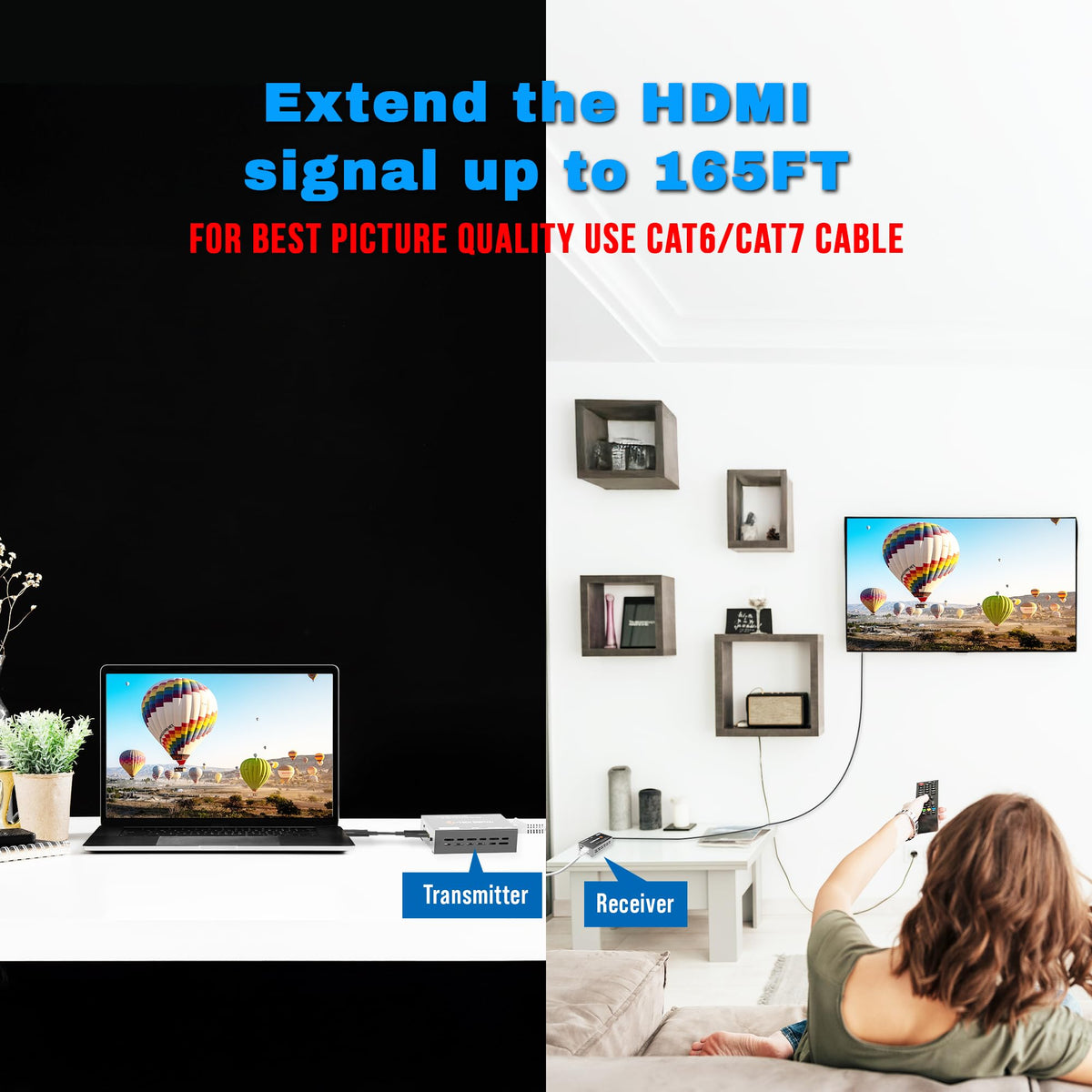 J-Tech Digital HDMI extender receiver powered via PoC for clean setup