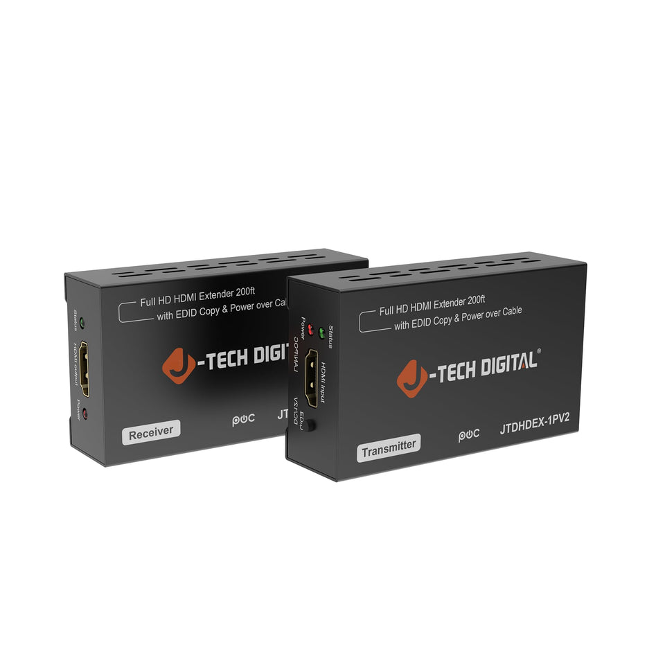 J-Tech Digital HDMI extender transmitter demonstrates long-distance 165ft HD signal transmission