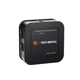 J-Tech Digital optical splitter 1x3 out front view distributing audio to multiple devices.