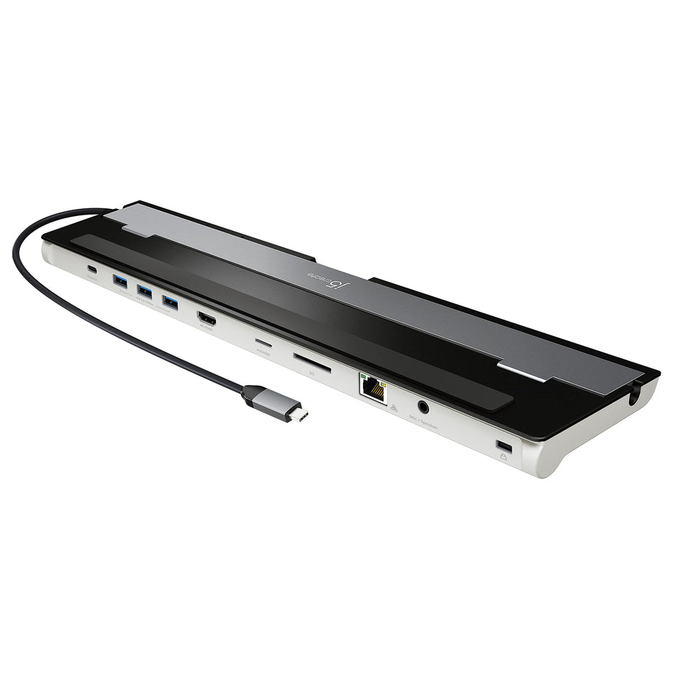 j5create docking station front view showing ports and compact design benefit