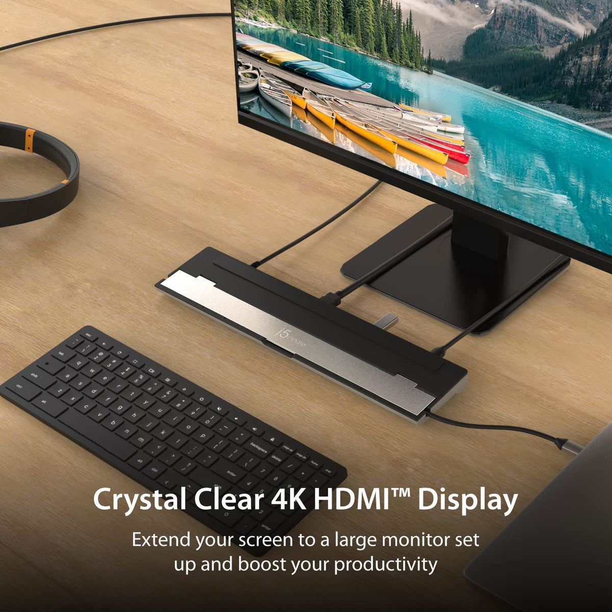 j5create closeup of USB-A ports and SD card slot for fast file transfers benefit