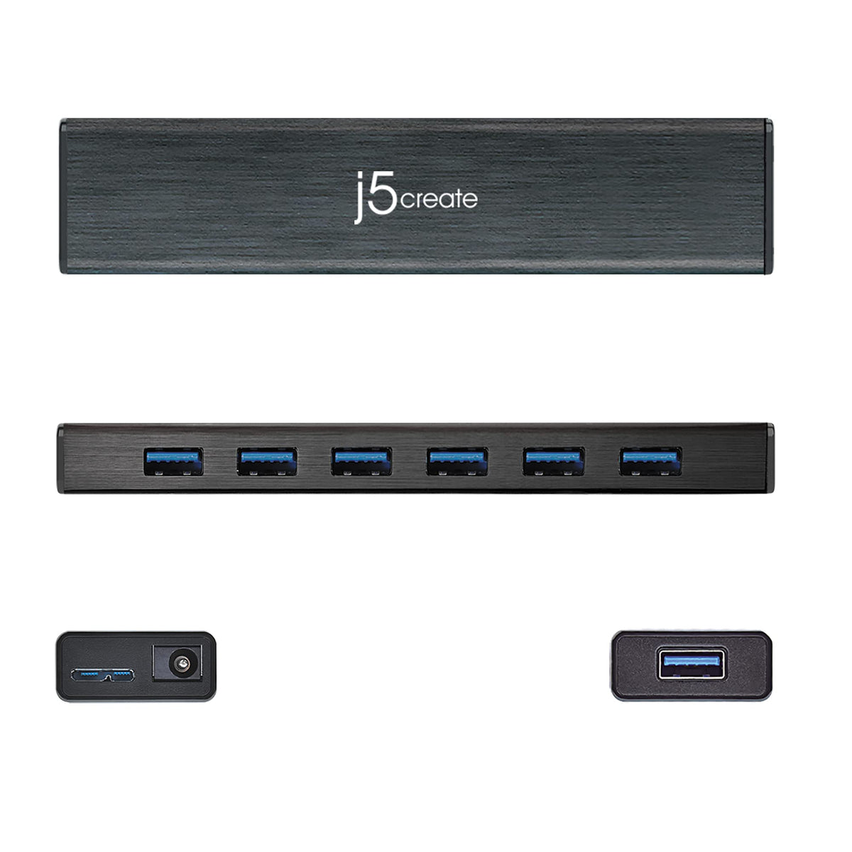 j5create hub close-up of USB 3.0 port labels demonstrating SuperSpeed connections benefit