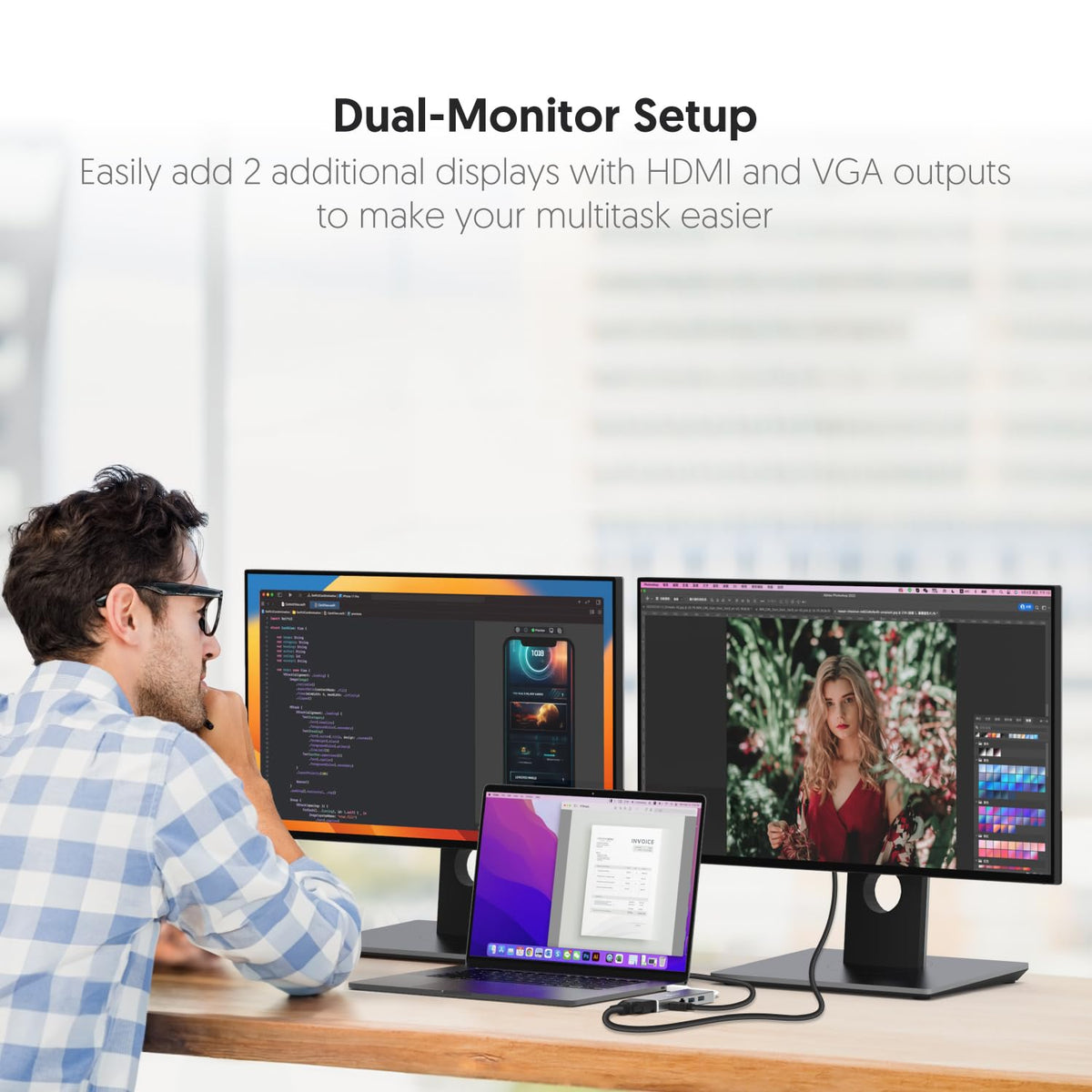 j5create hub connected to laptop in workspace enabling extra display and peripherals