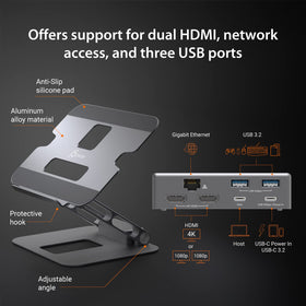 j5create hub ports closeup showing HDMI, USB-A, USB-C and Ethernet convenience