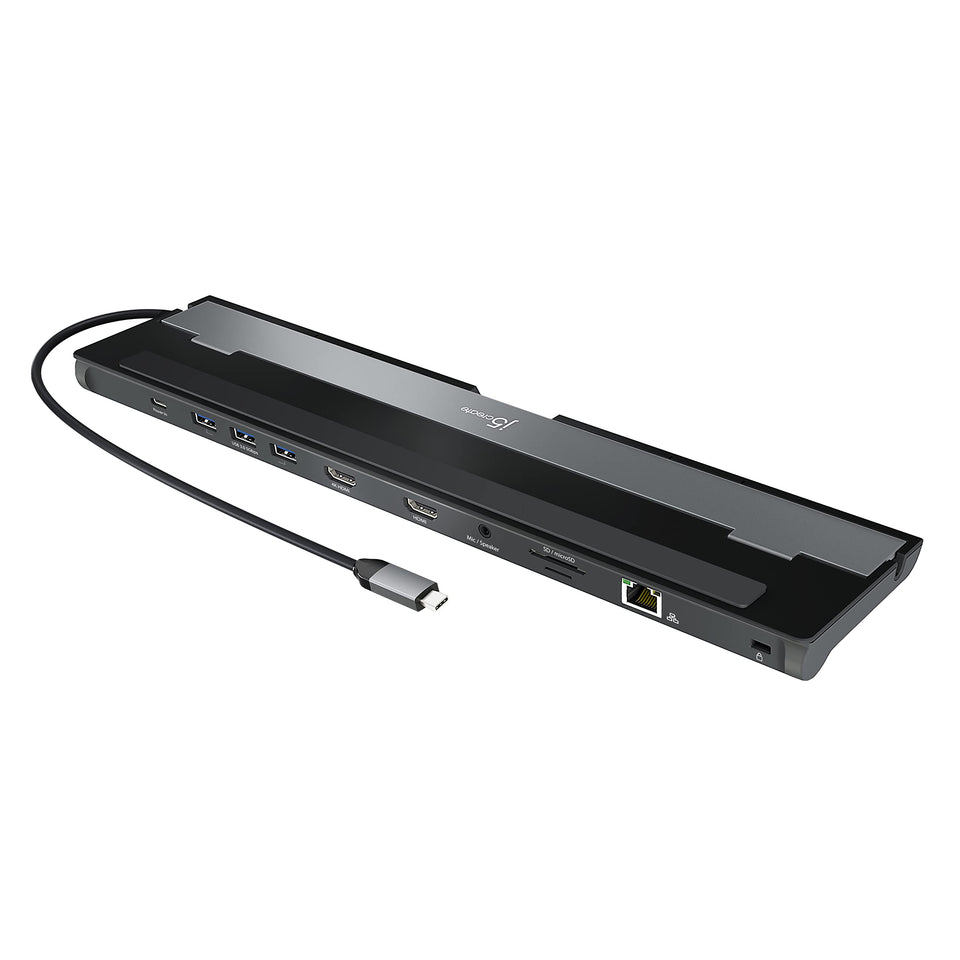 j5create JCD542 dual HDMI dock front view showing compact workspace boost
