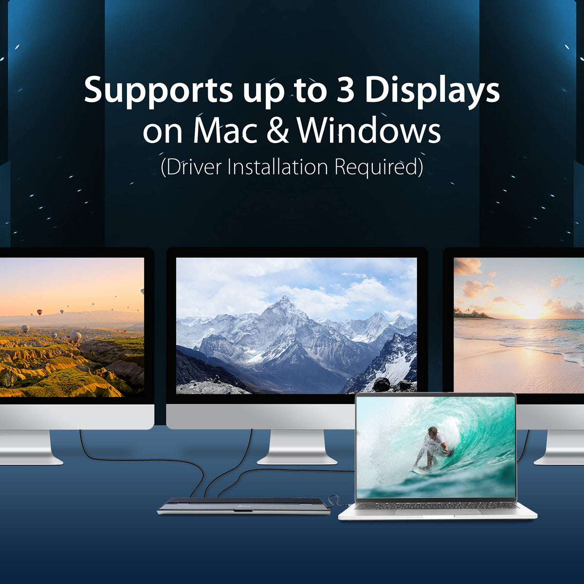 j5create JCD543P desk setup image showcasing compact design and heat-dissipation