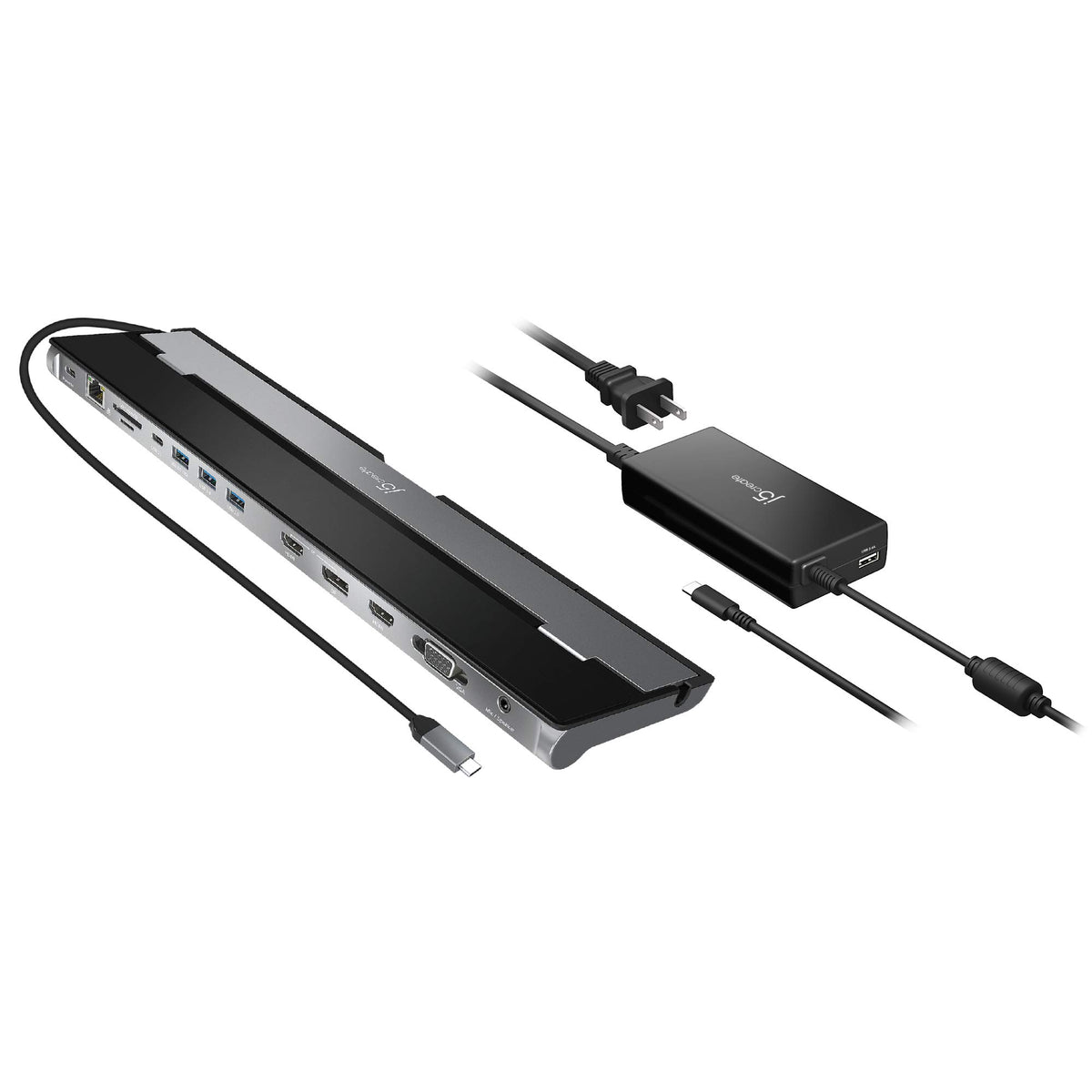 j5create JCD543P docking station front view enabling multi-monitor productivity
