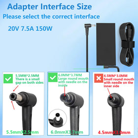 JAART adapter label showing 20V 7.5A 150W specifications for safety