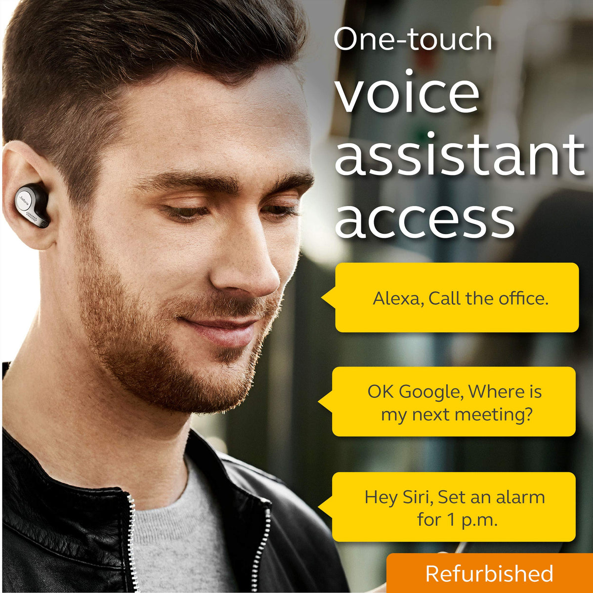 Close-up of single Jabra Elite 65t earbud texture showing build quality and ergonomic shape for comfort