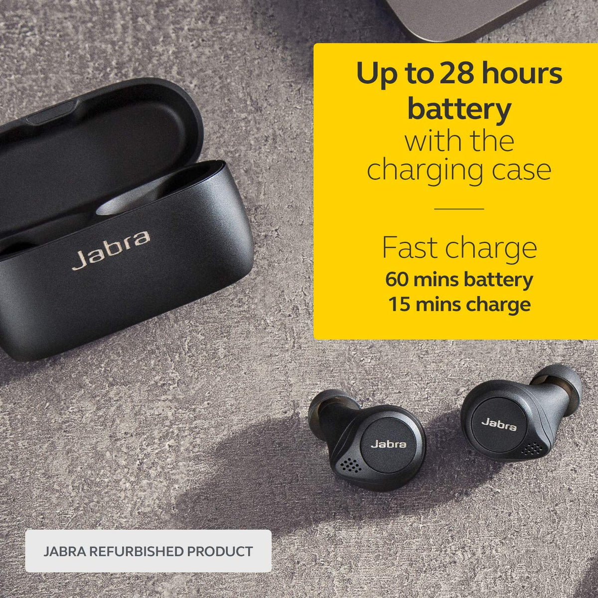 Jabra Elite 75t four-mic calls deliver clear conversations in windy or busy spaces.