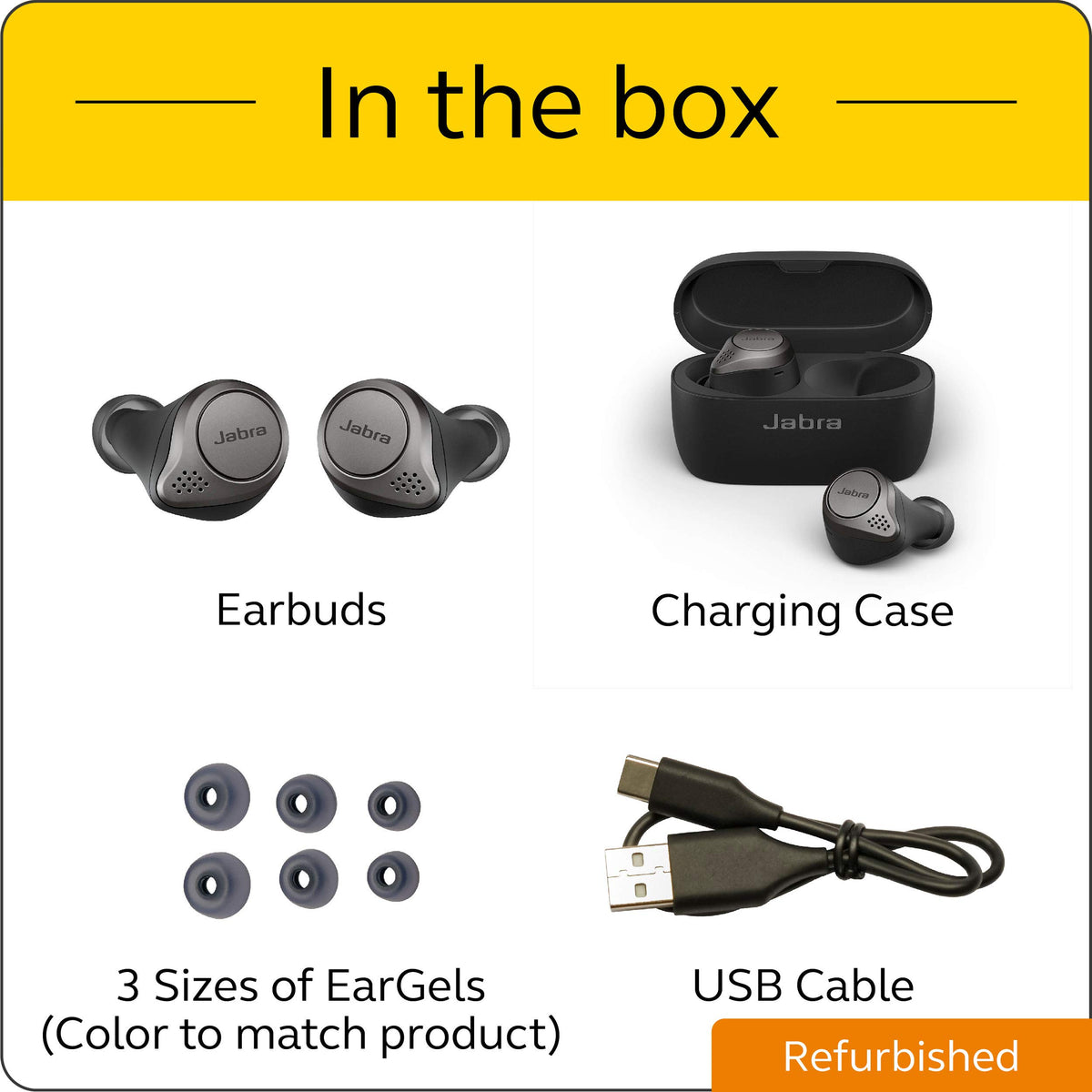 Jabra Elite 75t Titanium Black battery life indicator for extended listening.