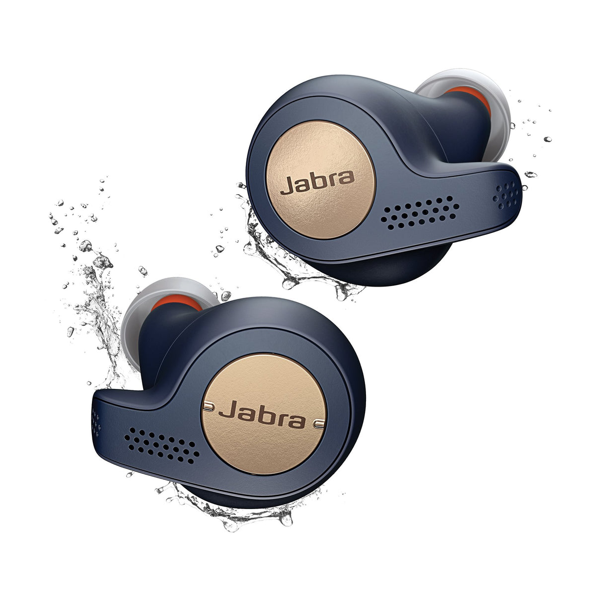 Jabra Elite Active 65t front view showing Copper Blue finish and compact design benefit