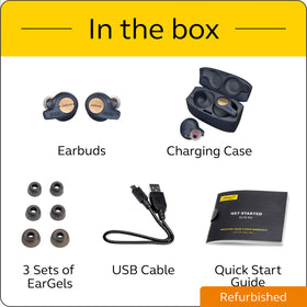 Jabra Elite Active 65t next to a smartphone showing scale and portability benefit