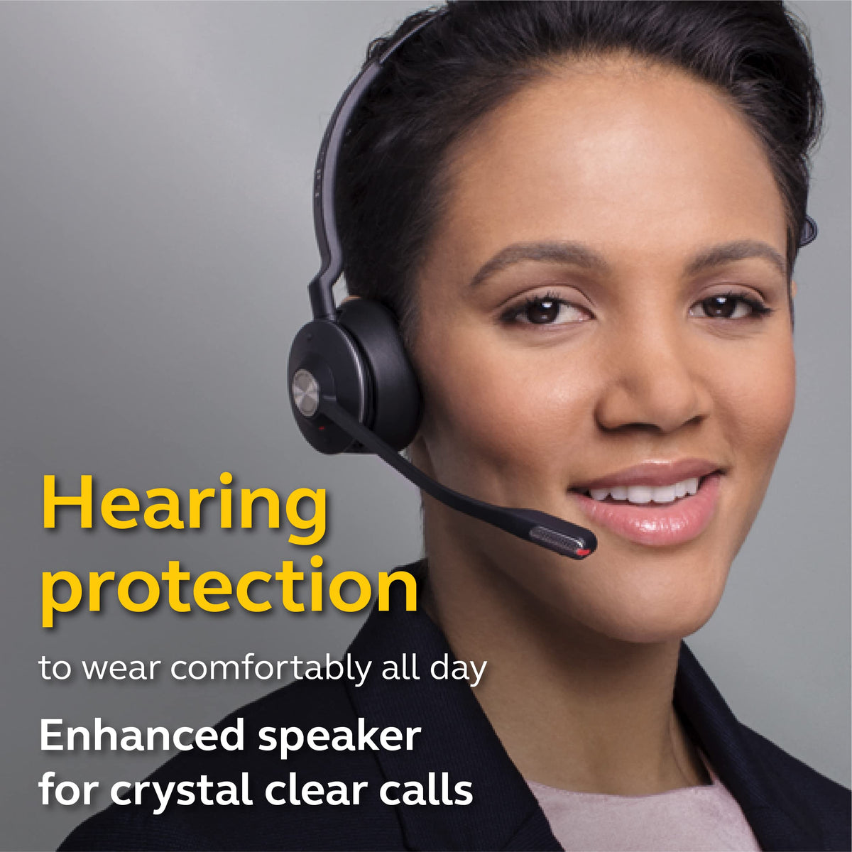 Jabra Engage 75 all-day battery for long shifts and reliable performance.