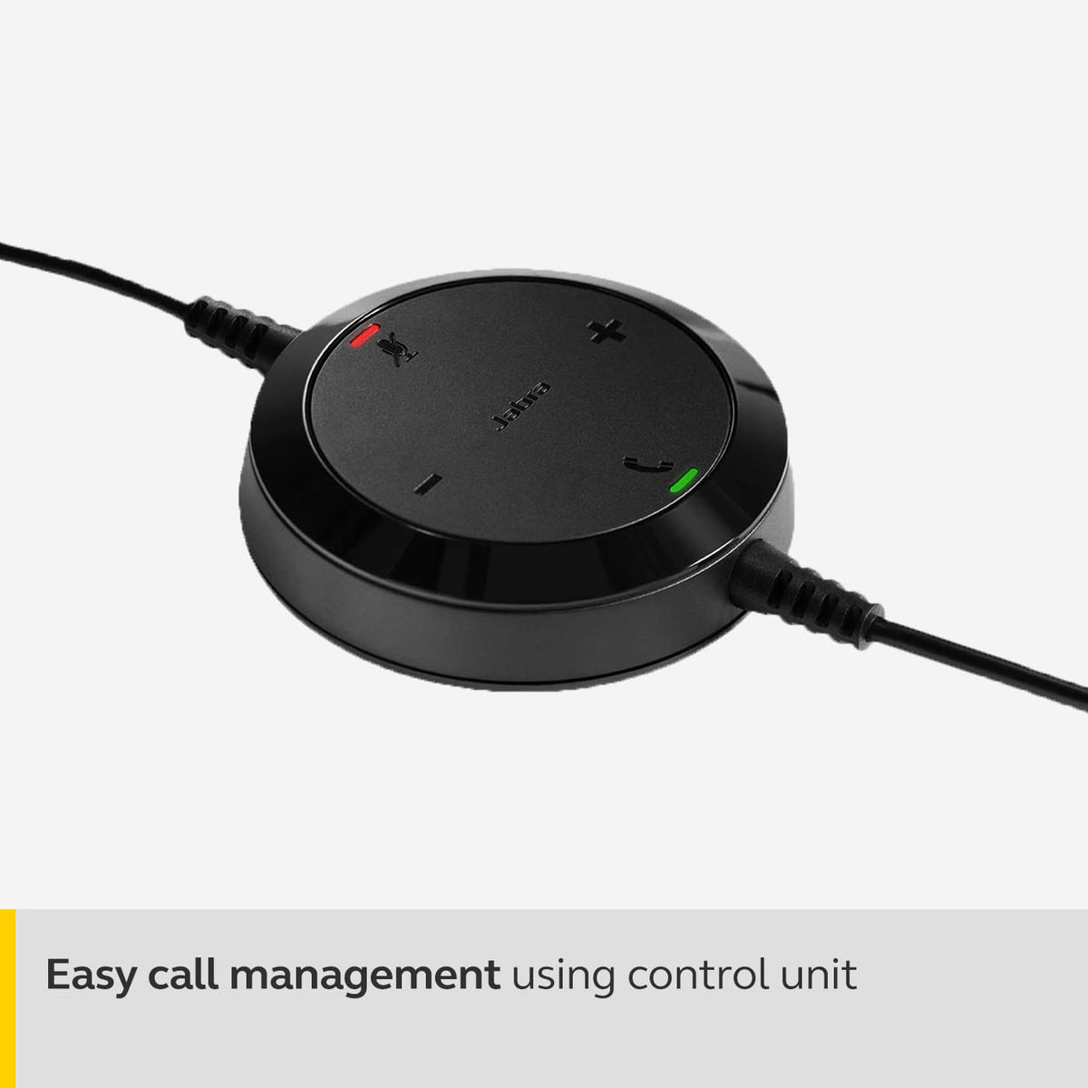 Jabra Evolve 20 UC worn by a professional at a desk during a video call for hands-free communication