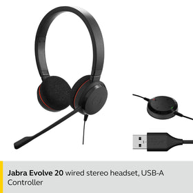 Jabra Evolve 20 UC inline control detail with volume, mute and call buttons for easy access