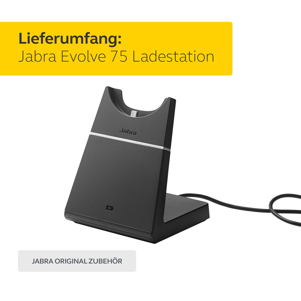 Jabra Evolve 75 durable stand for daily office use.
