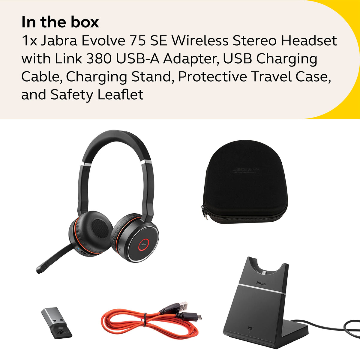 Jabra Evolve 75 SE soft leatherette ear cushions for hours of comfortable wear.