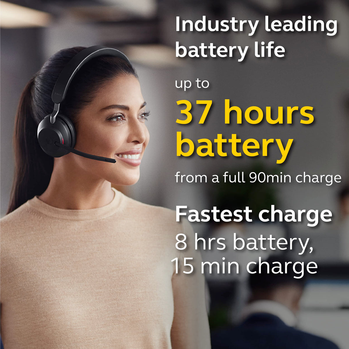 Jabra Evolve2 65 40mm speakers deliver rich calls and music.