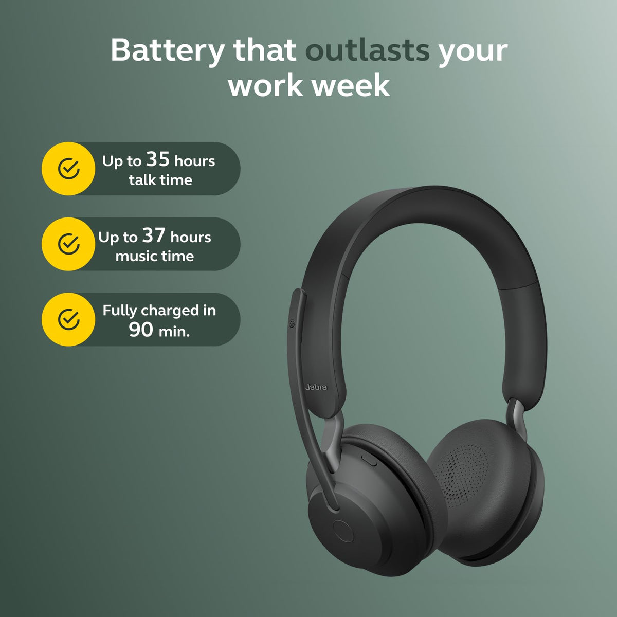 Evolve2 65 charging stand provides quick 15-minute boosts between meetings.