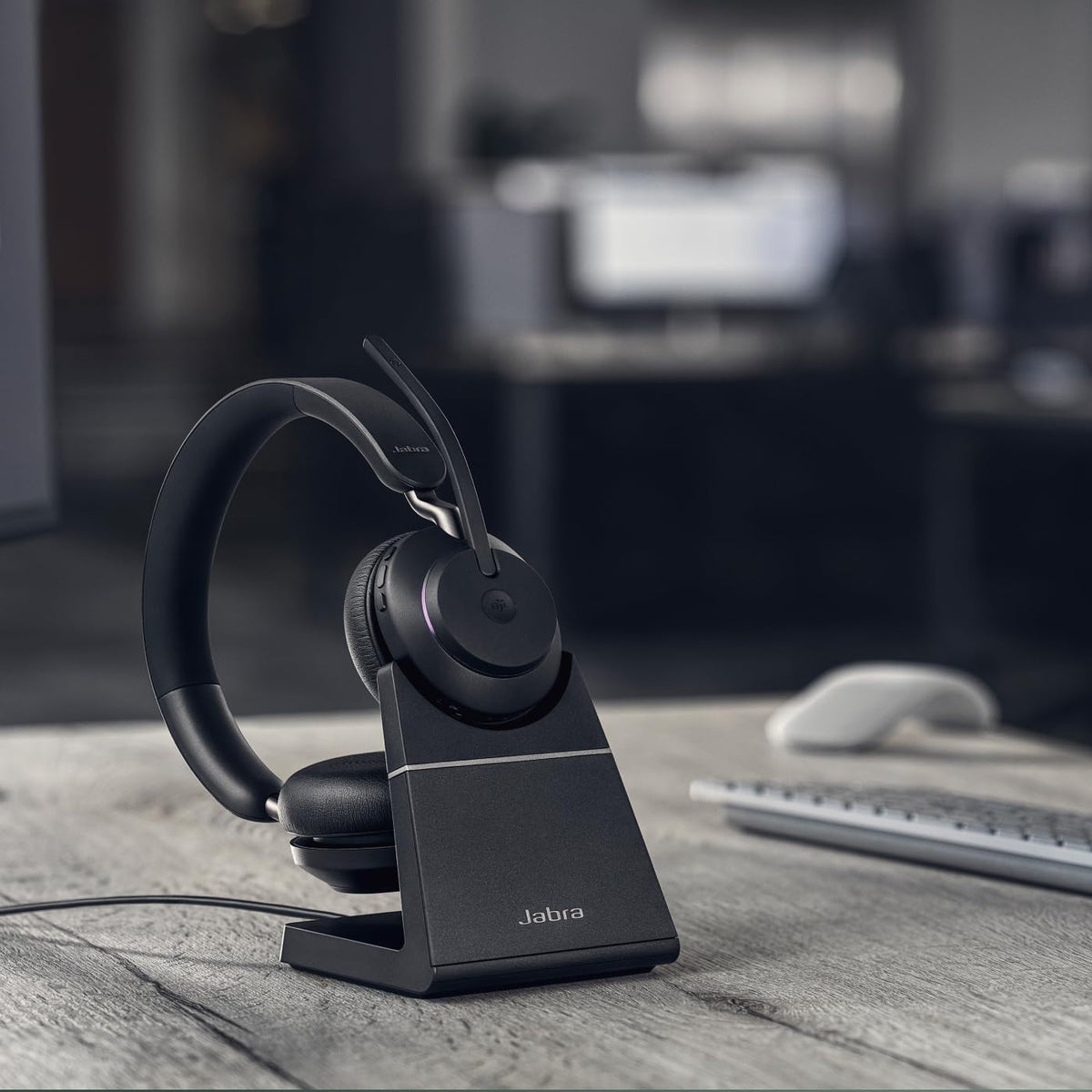 Jabra Evolve2 65 headset ear cushions close-up for all-day comfort.