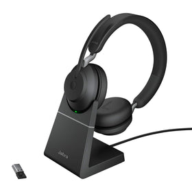 Jabra Evolve2 65 headset front view for focused calls and music.