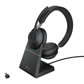 Jabra Evolve2 65 headset for hybrid work with comfortable over-ear design.