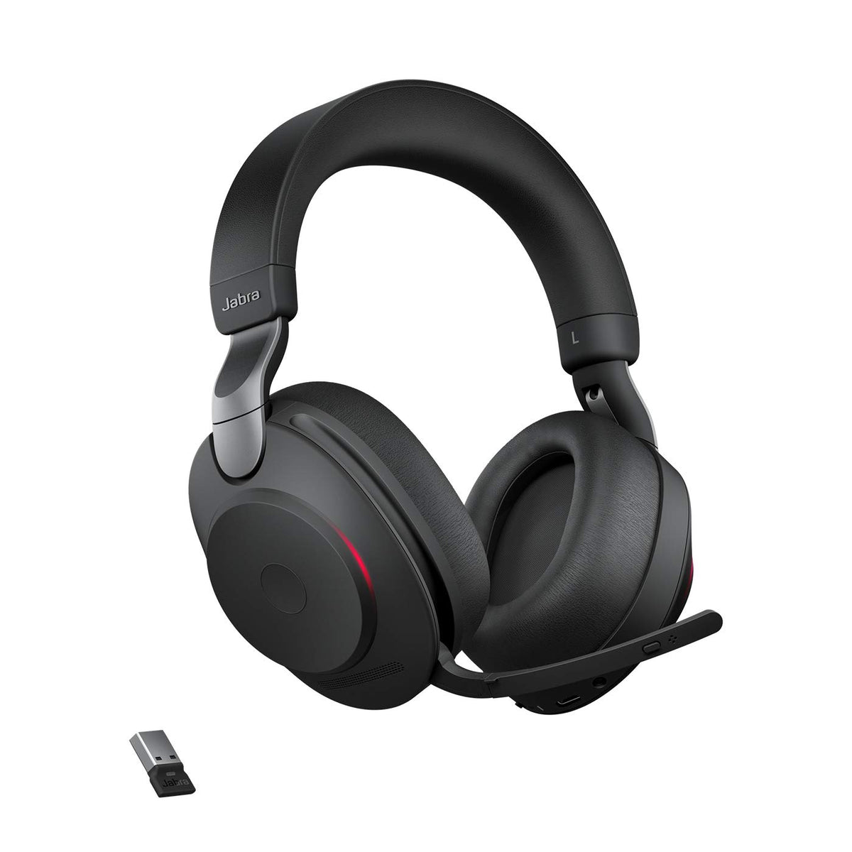 Jabra Evolve2 85 on a busy desk for focused calls and music.