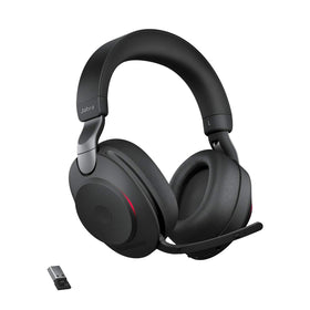 Jabra Evolve2 85 on a busy desk for focused calls and music.