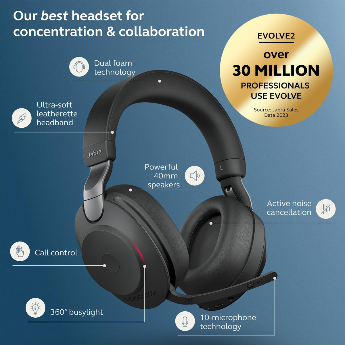 Jabra Evolve2 85 memory foam padding for long-lasting comfort