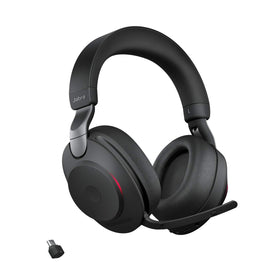 Jabra Evolve2 85 with noise-cancellation for focused calls in busy spaces.