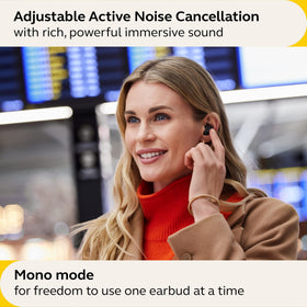 Jabra Evolve2 true wireless earbuds charging case for convenient portable charging.