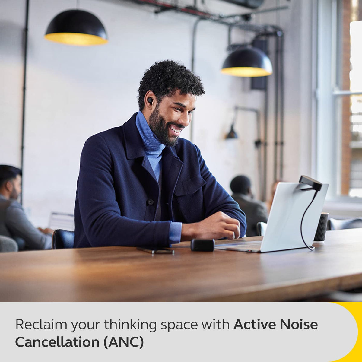 Jabra Evolve2 earbuds with USB dongle for stable UC meetings