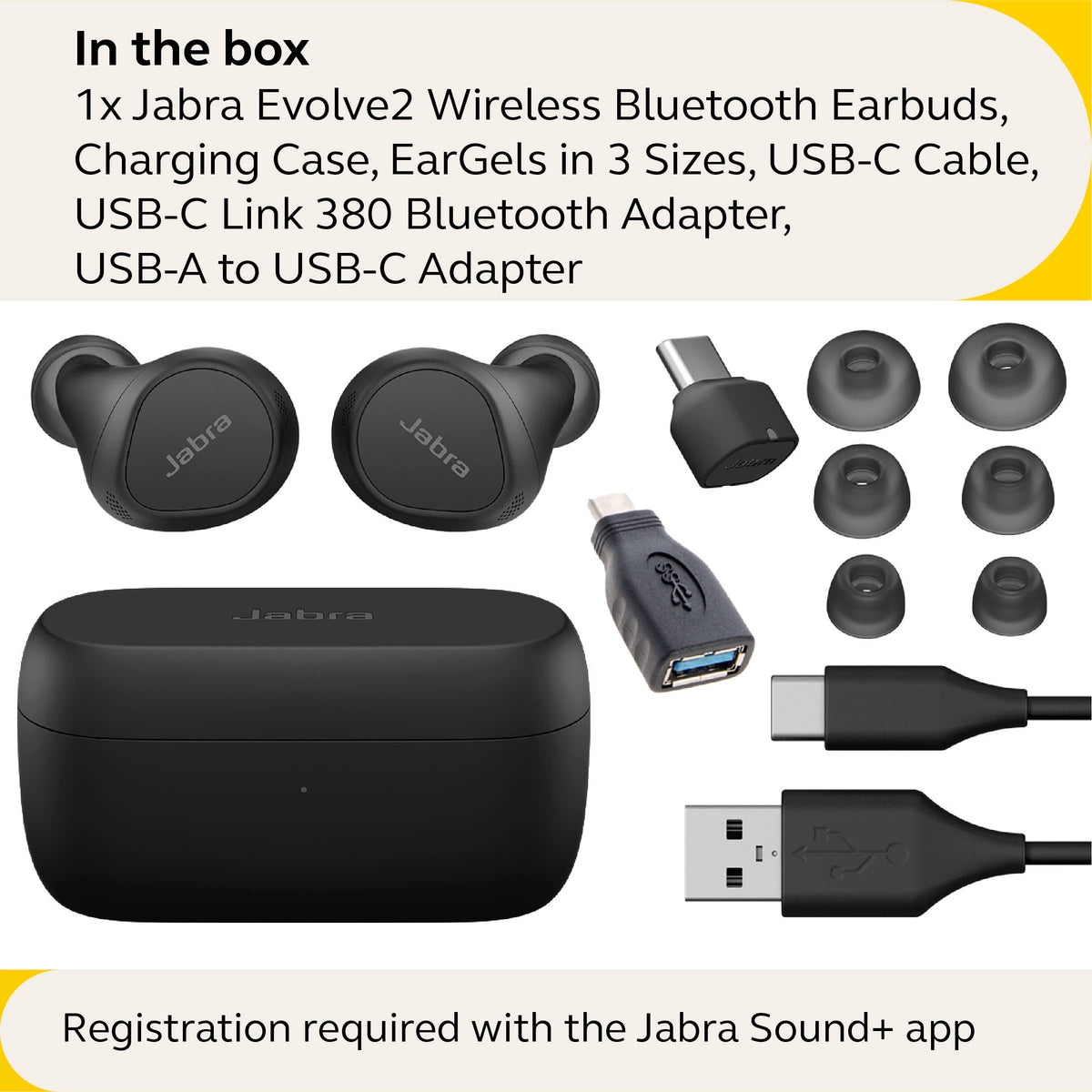 Jabra Evolve2 UC-compatible true wireless earbuds for seamless virtual meetings.