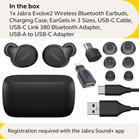 Jabra Evolve2 UC-compatible true wireless earbuds for seamless virtual meetings.